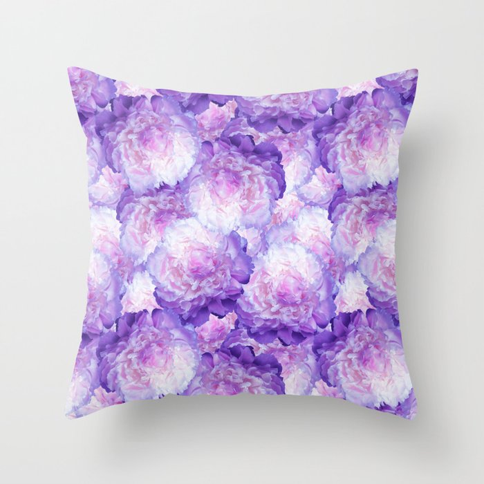 Pink Purple Peonies Oil Painted Floral Throw Pillow