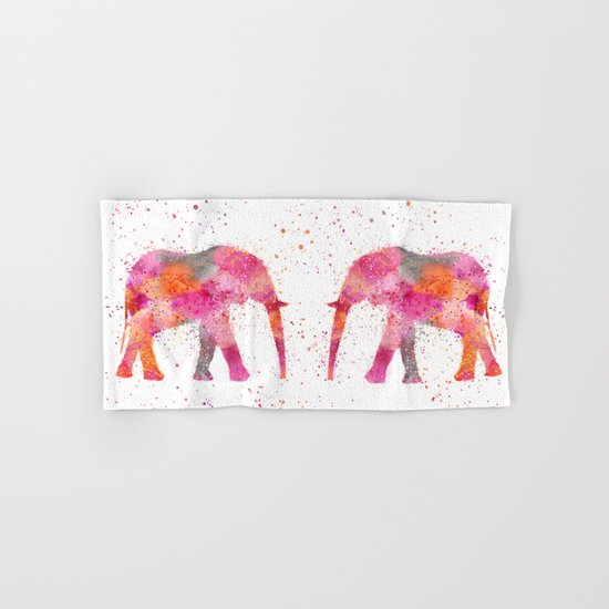 Artsy watercolor Elephant bright orange pink colors Hand & Bath Towel