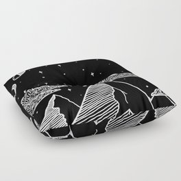 Moon Phases over Mountains - Black Floor Pillow