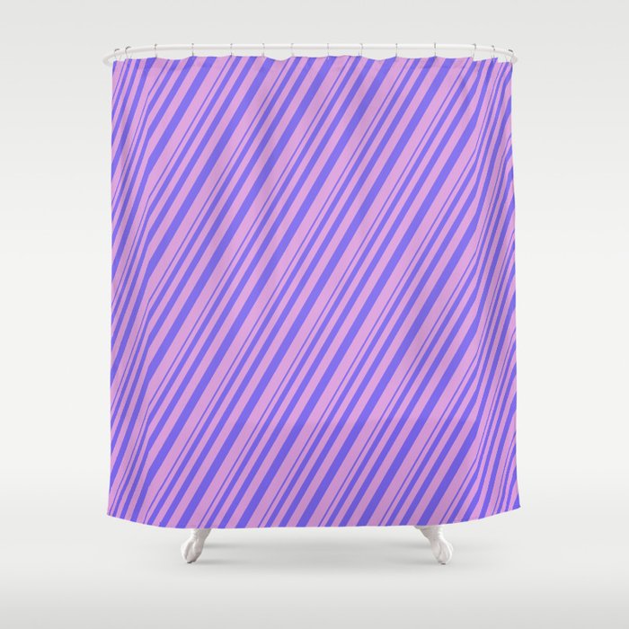 Medium Slate Blue and Plum Colored Lined Pattern Shower Curtain