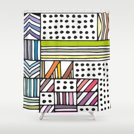Background with different geometric shapes. Hand drawn illustration.  Shower Curtain