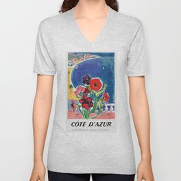 1947 FRANCE Cote d'Azur Travel Poster V Neck T Shirt