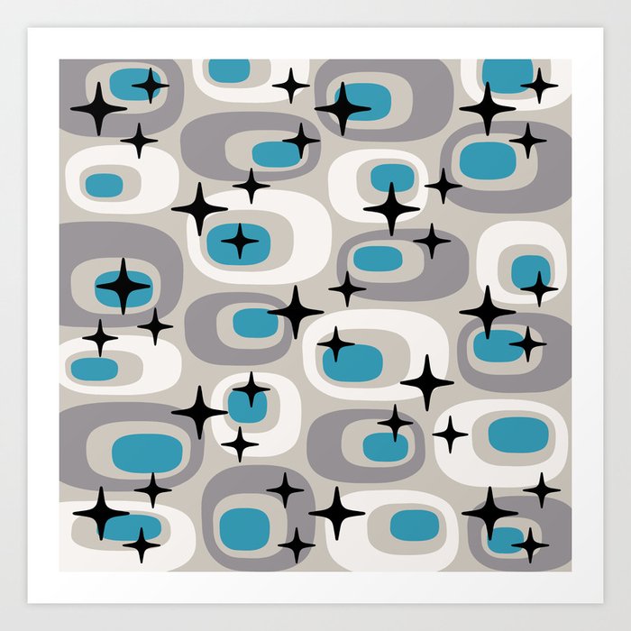 Mid Century Modern Atomic Pattern 528 Mid Mod Blue and Gray Art Print