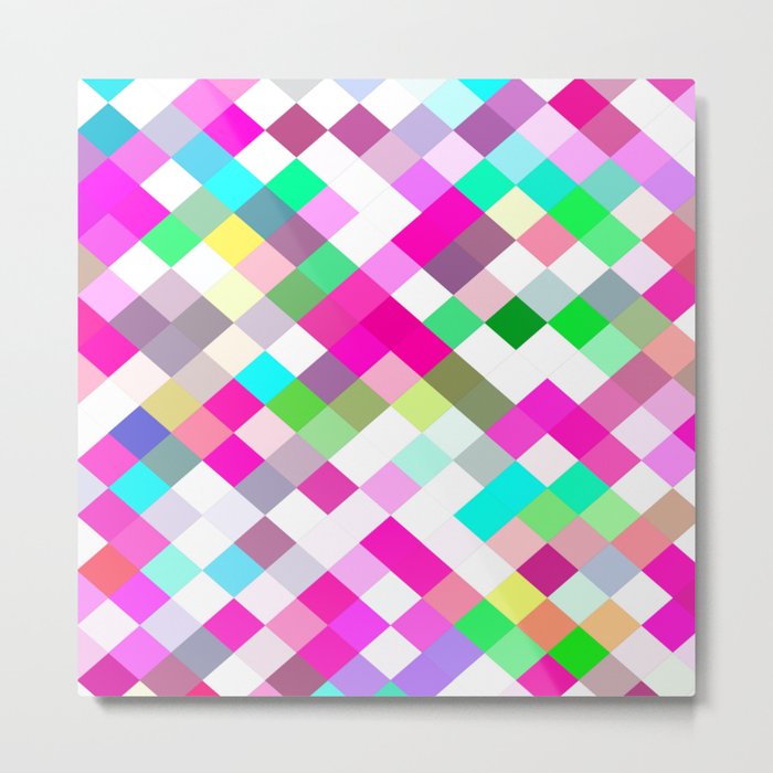 geometric square pixel pattern abstract in pink green yellow blue Metal Print
