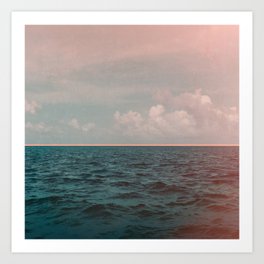 Turquoise Ocean Peach Sunset Art Print