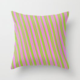 [ Thumbnail: Violet and Green Colored Striped Pattern Throw Pillow ]