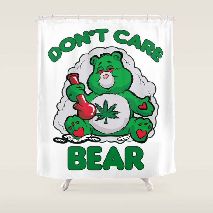 Do Not Care Bear Smoking Weed Bong Hemp Leaf 420 Shower Curtain By