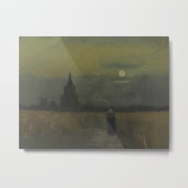 Vincent van Gogh - The Old Tower at Dusk Metal Print | Oil, Impressionist, Canvas, Vangogh, Moon, Sunset, Moonlight, Painting, Dusk, Church 