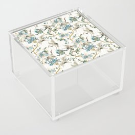 Japanese Ornate Heron Pattern Ivory Silver Blue II Acrylic Box