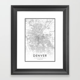 Denver City Map United States White and Black Framed Art Print