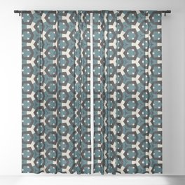 Modern, abstract, geometric pattern with hexagon shapes in deep sea green, bone, tan and black Sheer Curtain
