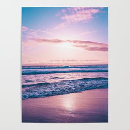 Pretty Pink Ocean Beach Sunset Poster