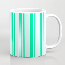 [ Thumbnail: Green & Light Cyan Colored Lines Pattern Coffee Mug ]