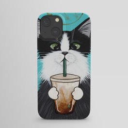 Tuxedo Cat With Iced Coffee iPhone Case