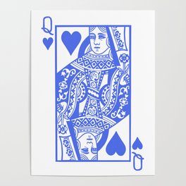 Royal Blue Queen Of Hearts Poster | Contemporaryart, Lineart, Minimalism, Playingcards, Mediterranean, Indie, Popular, Digital, Stencil, Drawing 