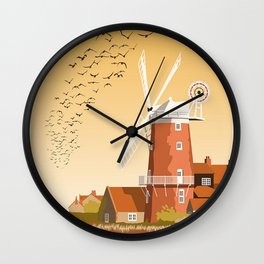 CLEY WINDMILL, North Norfolk, Railway poster style art print Wall Clock
