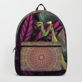 Praying Mantis Backpack | Digital, Graphicdesign, Purple, Tropical, Nature, Mantis, Tropic, Leaf, Mantide, Leaves 