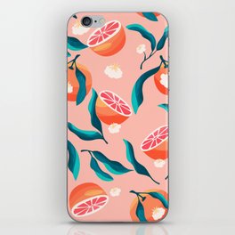 Seamless pattern with hand drawn oranges and floral elements VECTOR iPhone Skin