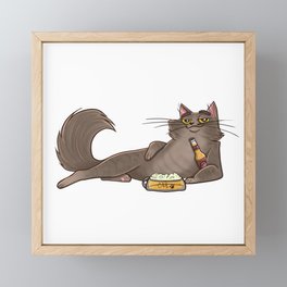 Cat and beer Framed Mini Art Print