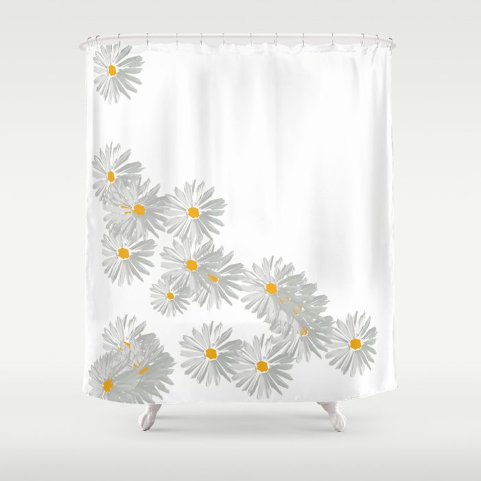 Flower White Minimal Margarita Daisy, White Daisy Shower Curtain Hooks