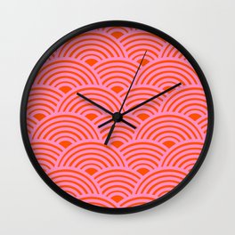 Japanese Wave Seigaiha Pink And Orange Wave Pattern Minimal Abstract Modern Decor Wall Clock