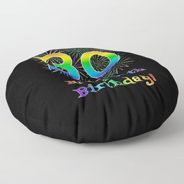 [ Thumbnail: 30th Birthday - Fun Rainbow Spectrum Gradient Pattern Text, Bursting Fireworks Inspired Background Floor Pillow ]