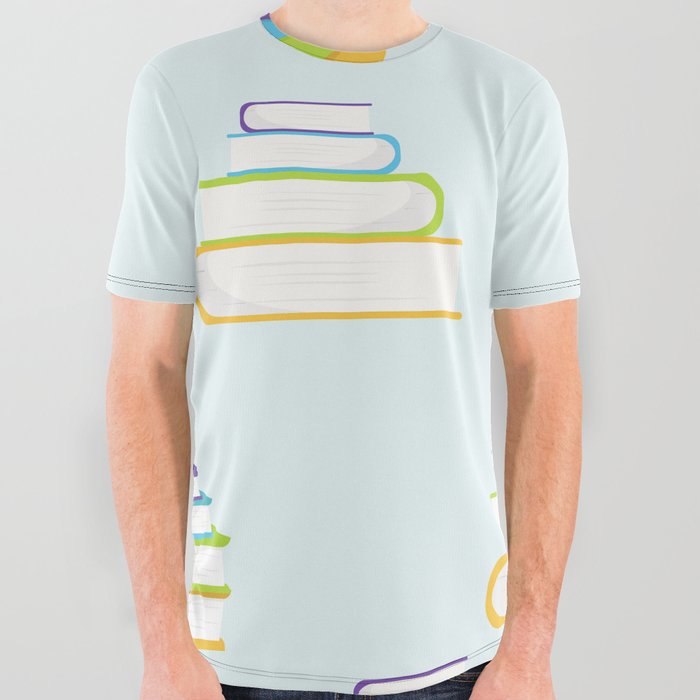 Books Vector Flat Style Pattern All Over Graphic Tee