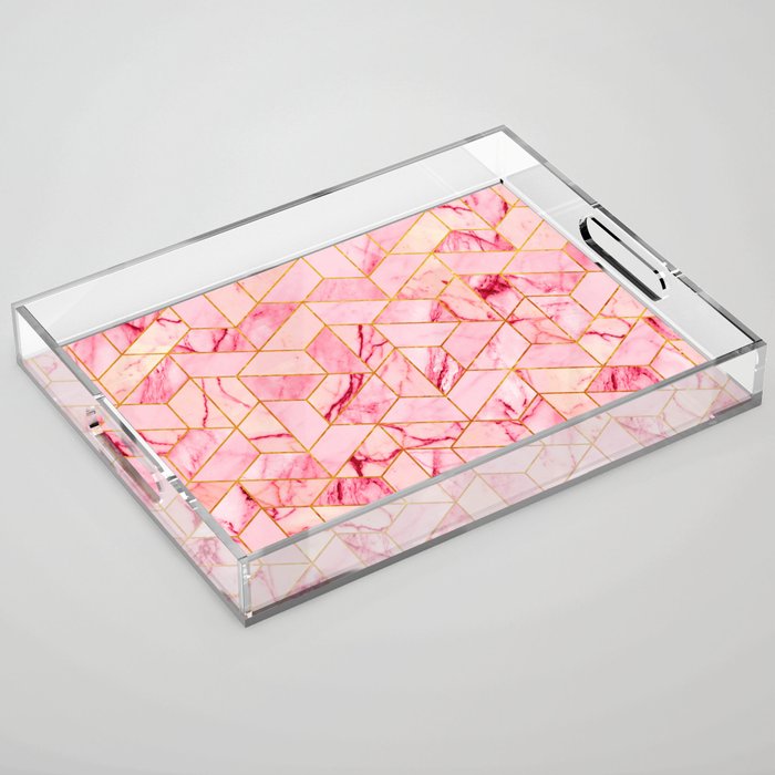 Pink Marble Hexagonal Pattern Acrylic Tray by calacatta ...