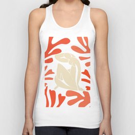 Bathing Nude with Coral and Blue Seagrass Matisse Inspired Abstract Painting Unisex Tank Top