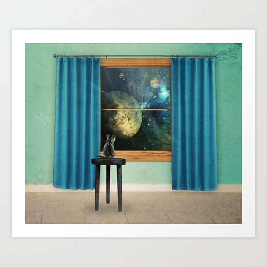 A cat looking outside Art Print