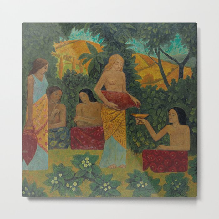 Libations, tropical mythical forest with five nude female figures floral landscape painting by Paul Serusier Metal Print
