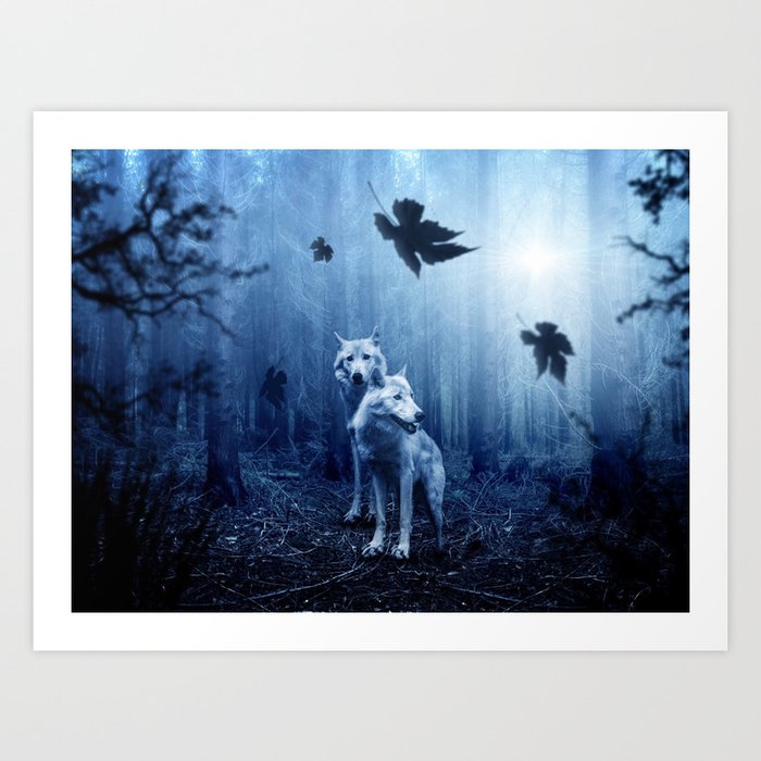 Fantasy Wolves Art Print By Nocolordesigns