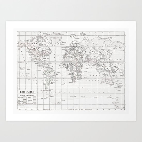 World Map ~ White on White Art Print