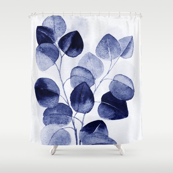 Indigo blue eucalyptus Shower Curtain
