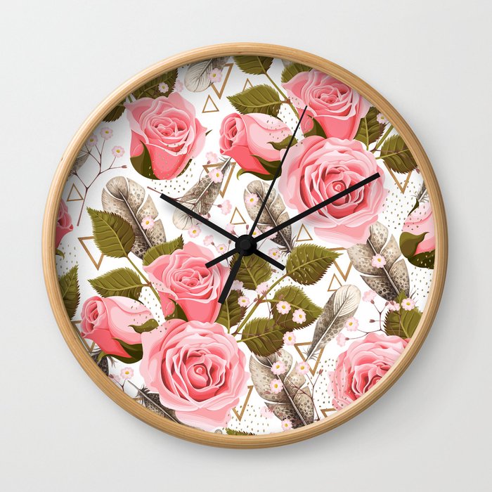 Flowers with feathers Wall Clock