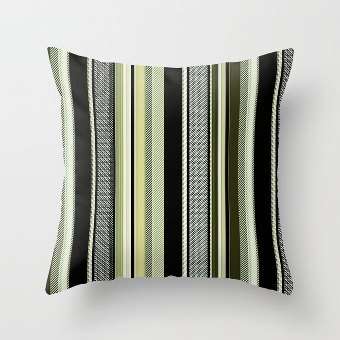 Mossy green and black striped textured. Throw Pillow