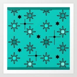 Atomic Sky Starbursts Turquoise Art Print