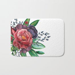 Watercolor Red and Purple Flower Bouquet Arrangement Bath Mat