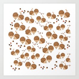 Hedgehogs in autumn Art Print