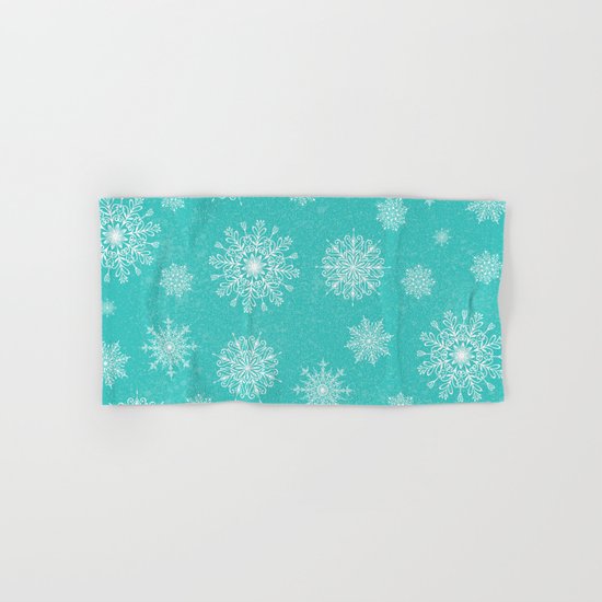 Assorted Snowflakes On Turquoise Backround Hand & Bath Towel