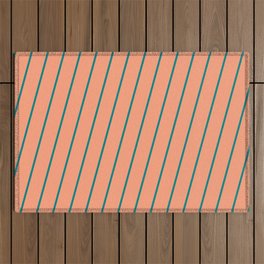 [ Thumbnail: Light Salmon and Teal Colored Striped Pattern Outdoor Rug ]