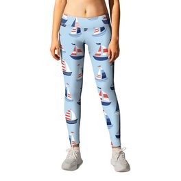 Sailboats in the distance - Blue and Orange Leggings