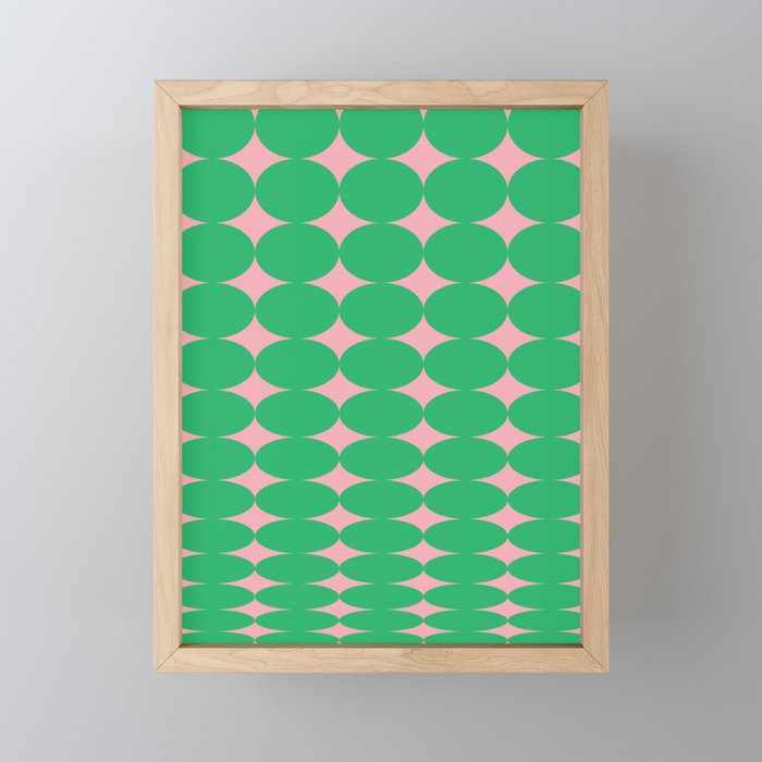 Retro Round Pattern - Green Pink Framed Mini Art Print