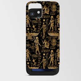 Egyptian hieroglyphs and Gods gold and black iPhone Card Case