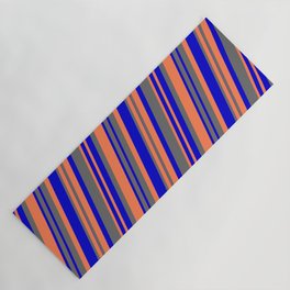 [ Thumbnail: Blue, Dim Gray, and Coral Colored Lines Pattern Yoga Mat ]