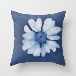 Indigo Daisy Flower Throw Pillow