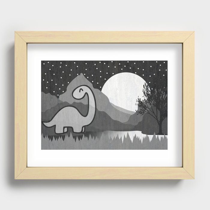  Dinosaur at midnight Recessed Framed Print