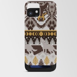 Fair isle knitting grey wolf // oak and taupe brown wolves yellow moons and pine trees iPhone Card Case