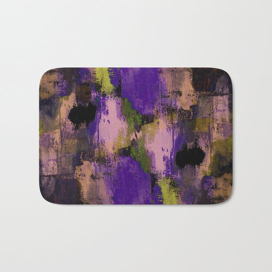 Abstract Nature - Textured, blue, yellow, pink, lilac, purple, black and orange painting Bath Mat
