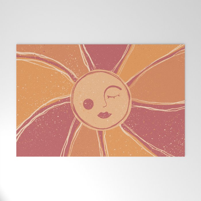 Retro Orange Mystic Sun Welcome Mat